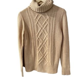 J. Crew Cambridge Beige Cable Knit Wool Blend Turtleneck Sweater